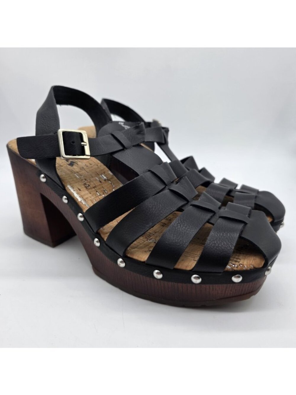 Korks Platform Sandals Whitney Women's Size 8 M Black Strappy Block Heel Shoes